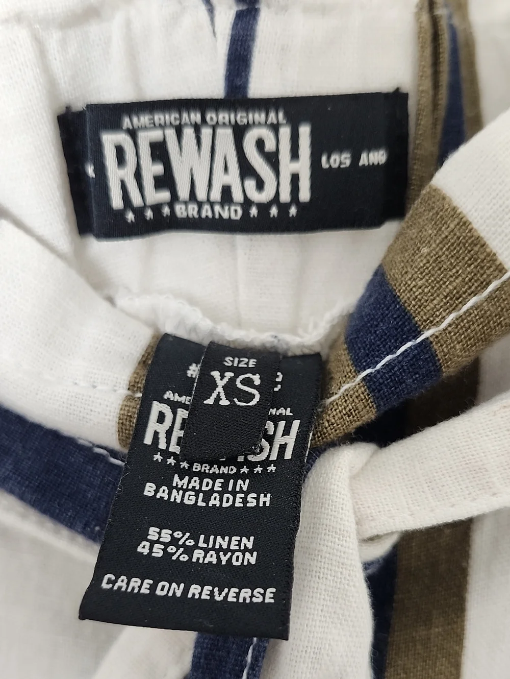Rewash Striped Paperbag-Waist Wide Leg Pants in White, Navy, Olive & Pink